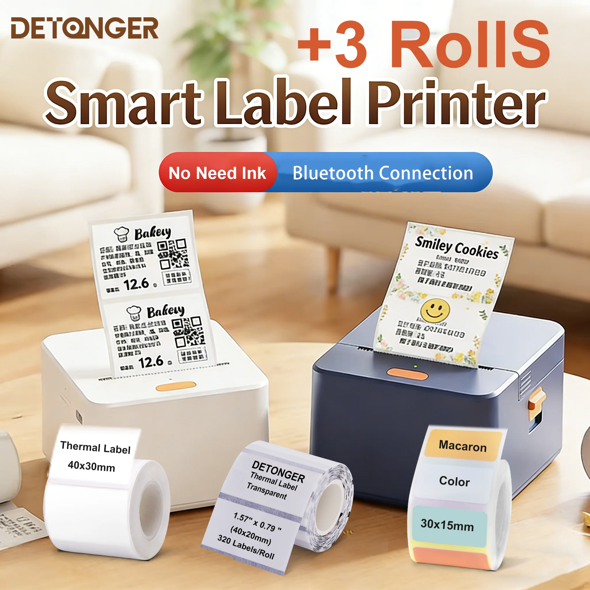 DETONGER P1 Mini tragbarer Thermo-Etikettendrucker, kabelloser, tintenloser Taschenaufkleberdrucker Image