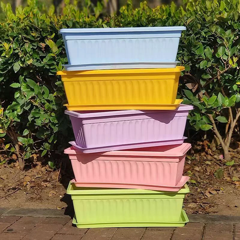 1 Stück Kunststoff-Gemüsepflanzgefäße, rechteckige Blumentöpfe für Balkon, Innengarten, atmungsaktive Pflanzentöpfe, Gartengeräte Image