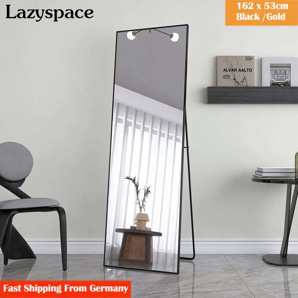 Lazyspace 162 x 53 cm Ganzkörperspiegel, großer HD-Bodenspiegel mit schwarzem Metallrahmen, gehärtetes Glas, Wandspiegel oder Standspiegel