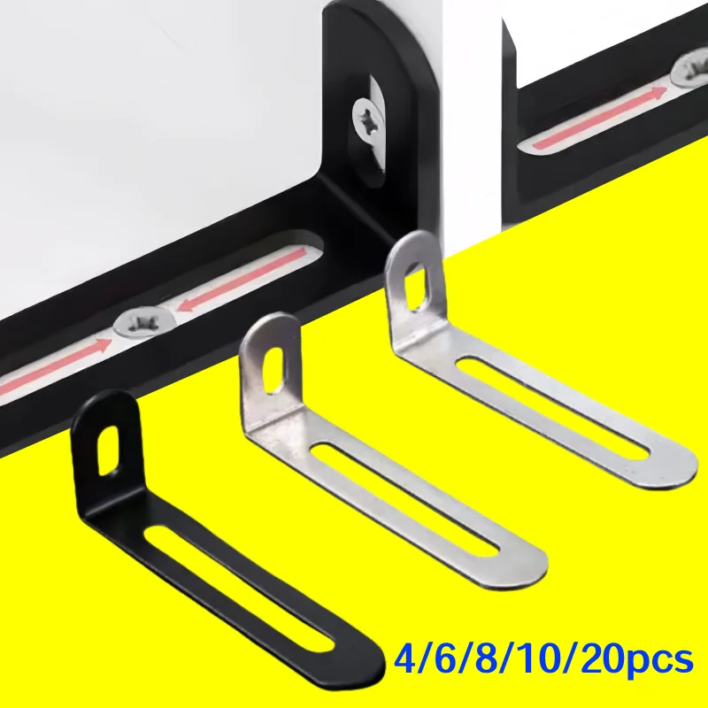 4/6/8/10/20 Stück L-förmige verstellbare Winkelhalterungen, geeignet für verschiedene Möbel, Silber und Schwarz Hardware-Zubehör