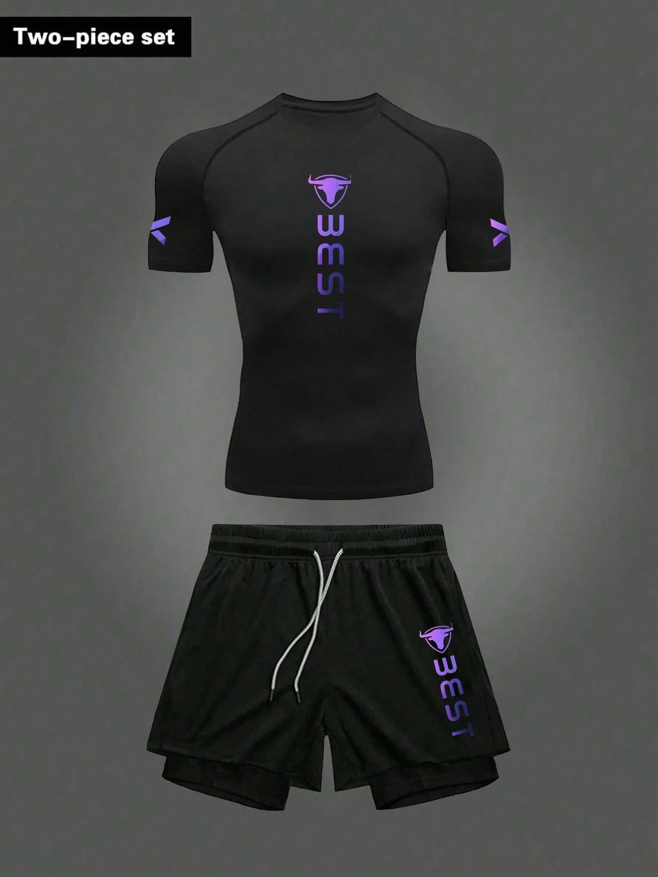 Ensemble de fitness 2 pièces pour hommes, chemise de compression, short 2 en 1, séchage rapide, respirant, tenue de sport pour la salle de sport, la course à pied et l'entraînement