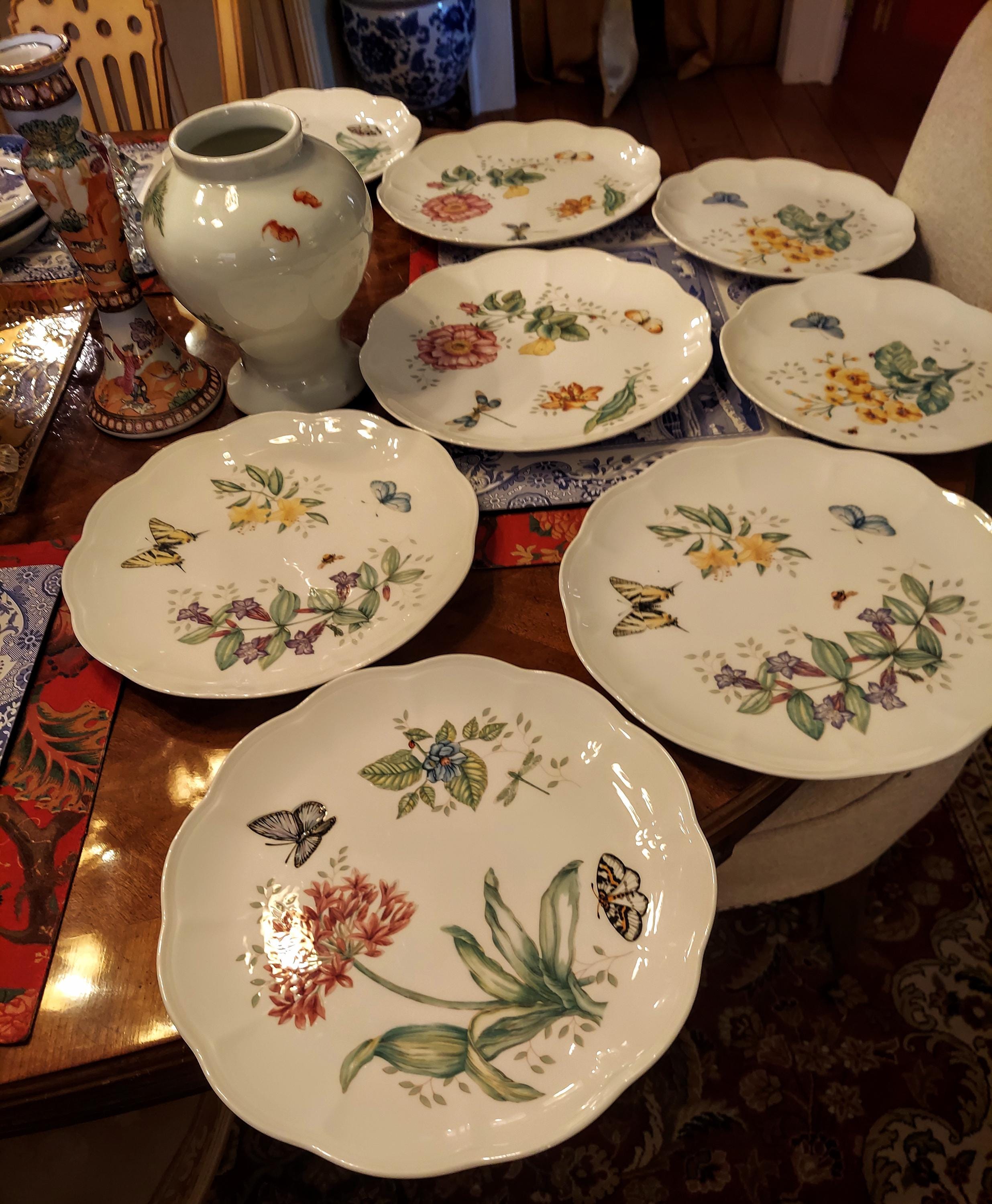 Serie Lenox Butterfly Meadow. 6 piatti piani e 2 piatti da insalata.