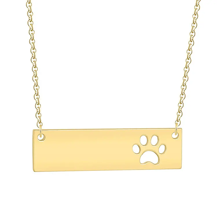 Mode En Acier Inoxydable Blanc Rectangle Bar Pendentif Collier Personnalisé Personnaliser Logo Creux Chiot Patte Nom Plaque Colliers