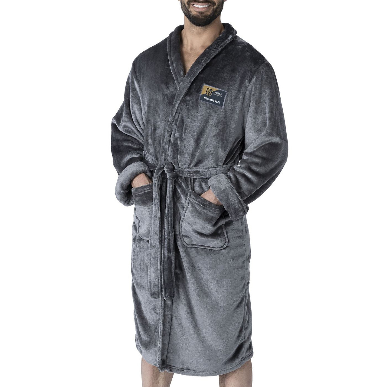 Vegas Golden Knights Personalized Charcoal Men's Silk Touch Robe