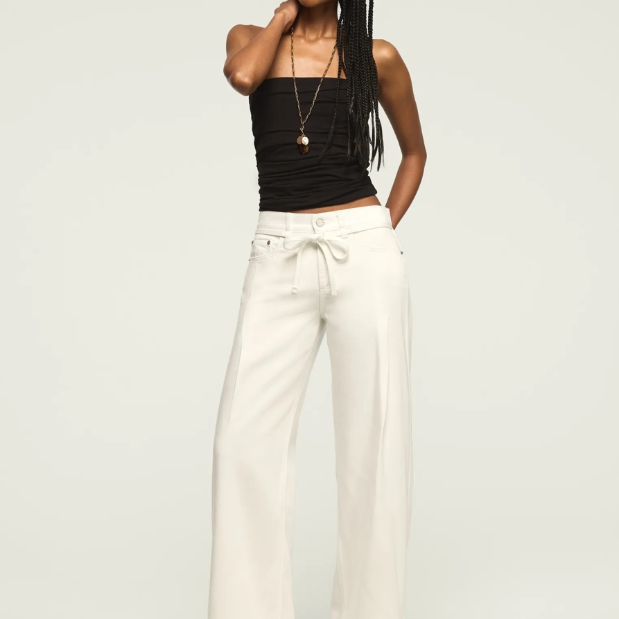 Lucky Brand Liquid Denim Luxe Palazzo - Women's Clothing Outerwear Jean Denim Jackets in Pure White Wash, Size 28 x 31