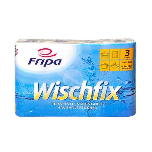 Papstar 4 Rollen Küchenrollen 3-lagig 26 cm x 24 cm weiss "Wischfix" 51 Blatt Image