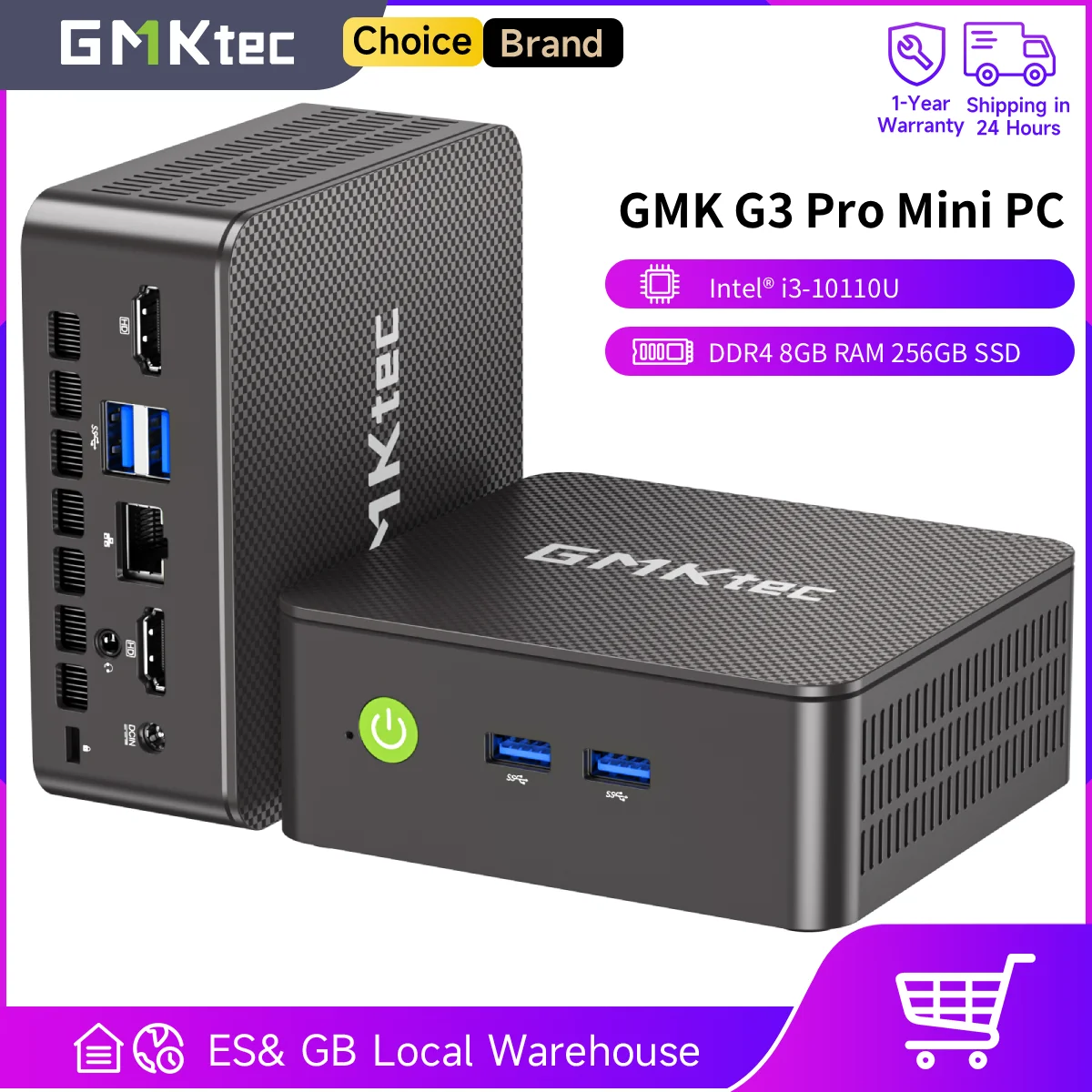 GMKtec G3 Pro Mini PC Intel® i3-10110U DDR4 8GB RAM 256GB SSD Desktop Mini Computer Windows 11 Pro WiFi 6 BT5.2 for Home/ Office