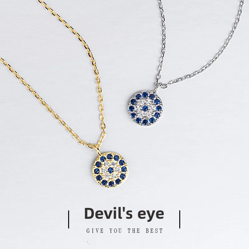 Collana pendente da donna in argento Sterling S925 in argento Sterling Trendy occhio di diavolo geometrico Mini semplice catena zircone oro anniversario