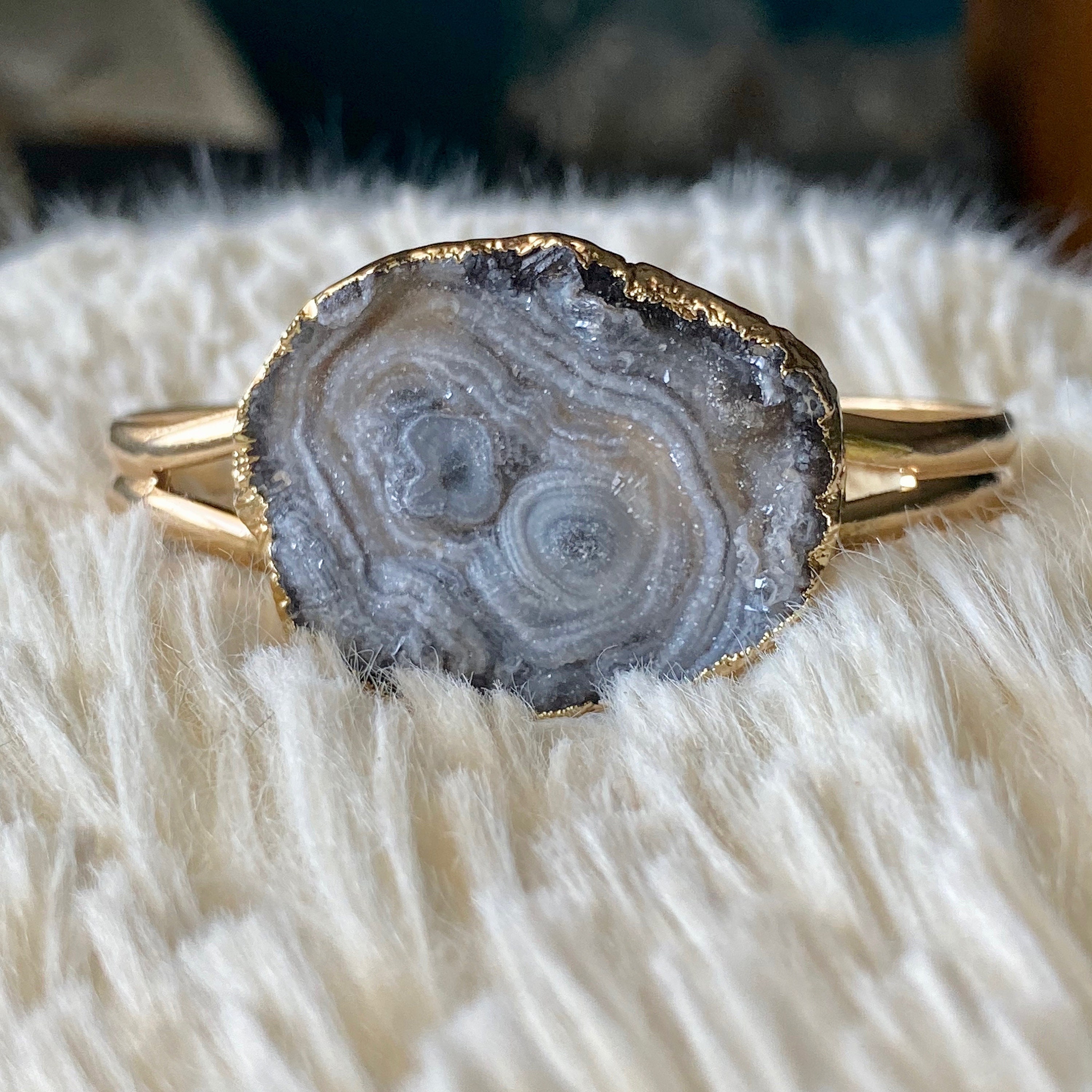 Bracciale di pietra grezza, Bracciale Druzy, Bracciale con cuffia di cristallo grezzo, bracciale di bopale, Bracciale di pietra crudi, Bracciale Druzy