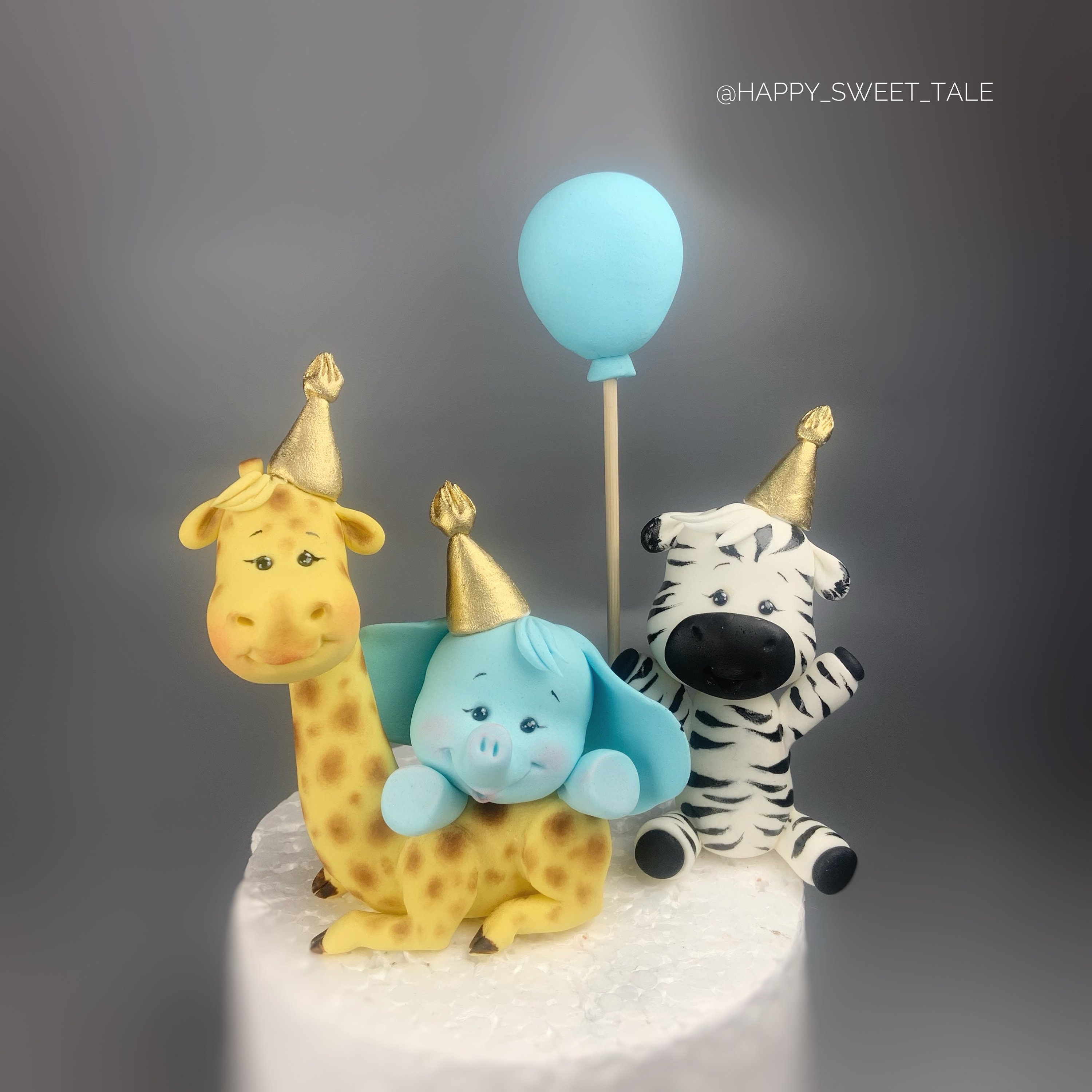 Toppers per torte con animali da safari in pasta di zucchero-Topper per torte in pasta di zucchero-Decorazioni per torte-Statuine per torte-Fondente-B