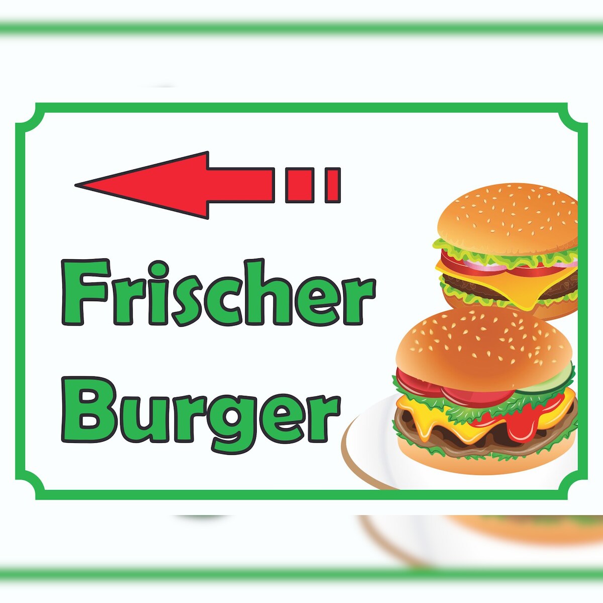 HB-Druck Frischer Burger Schild mit Pfeil links A3 Rückseite selbstklebend Image