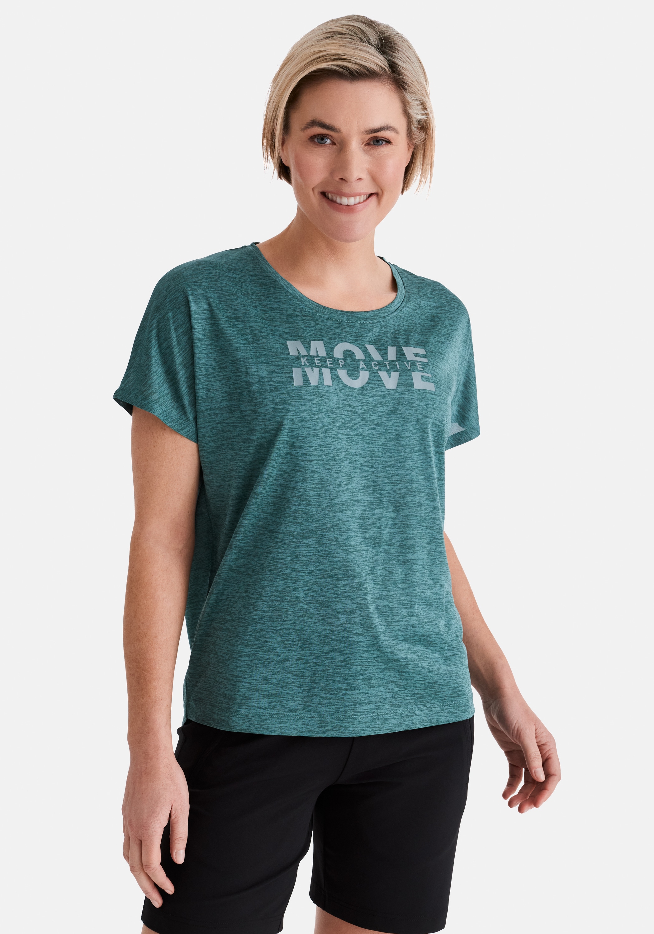 T-Shirt STOOKER WOMEN "CARLY Sport T-Shirt", Damen, Gr. 36/38, grün meliert, Feinstrick, 100% Polyester, loose fit, Rundhals, Shirts T-Shirt, Sport T-Shirt kurzarm für Damen