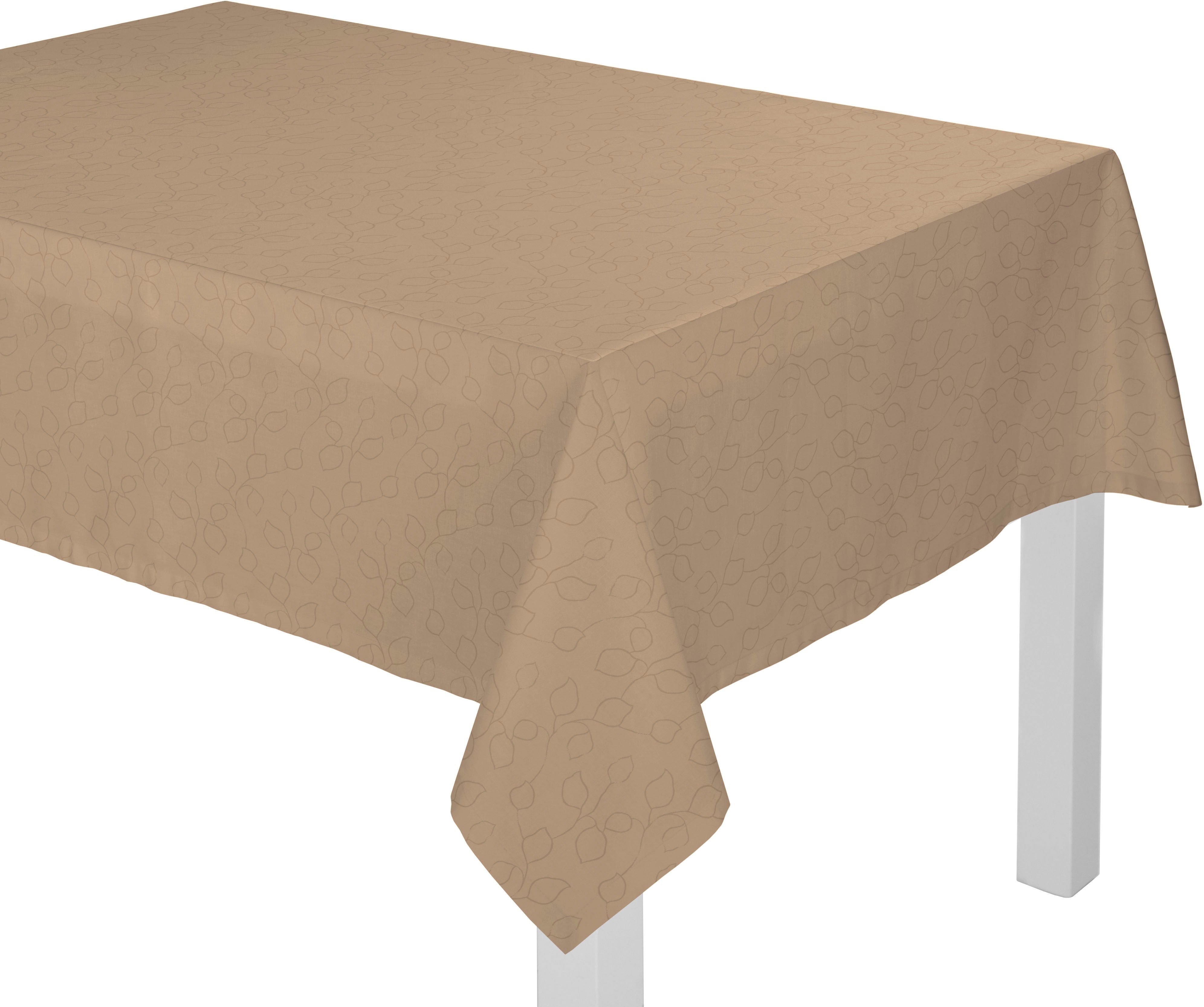 Tischdecke WIRTH "Westport" Gr. 3, grau (taupe), B:160cm L:130cm, Polyester, Tischdecken, Tischdecke, Made in Germany, Jacquard Dekostoff, Blatt-Design, Pflegeleicht Image