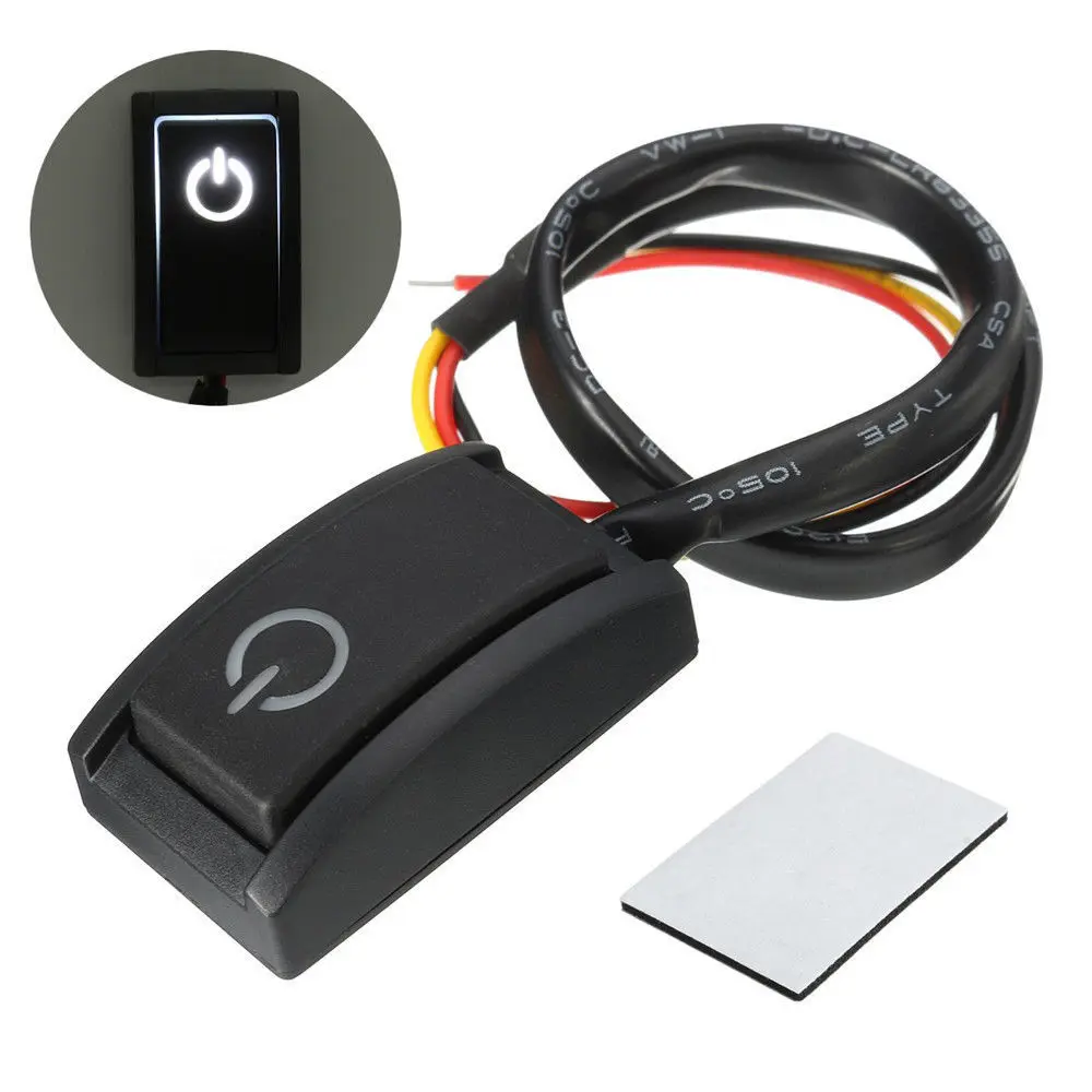 DC12V 200mA 2.4W LED Light Car Push Button Latching Turn ON/OFF Switch With Double-sided Tape Plastic Car Push-button Switches