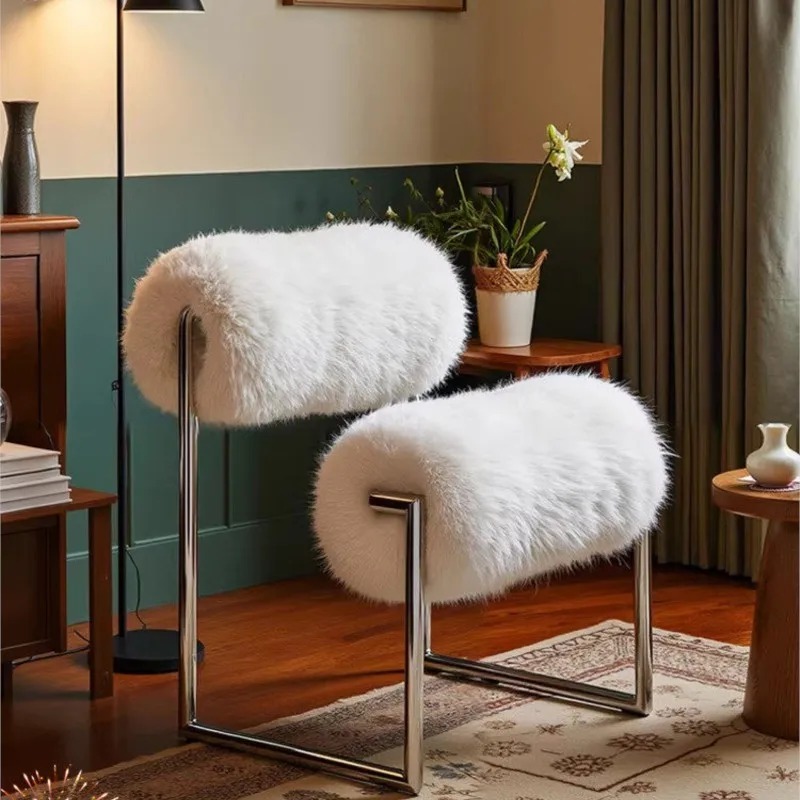 MOMO Mittelalterlicher Bauhaus-Stil Einzelsessel Designer Kreativer Edelstahl Imitat-Wolle Loungesessel Sofasessel Minimalistisch Image