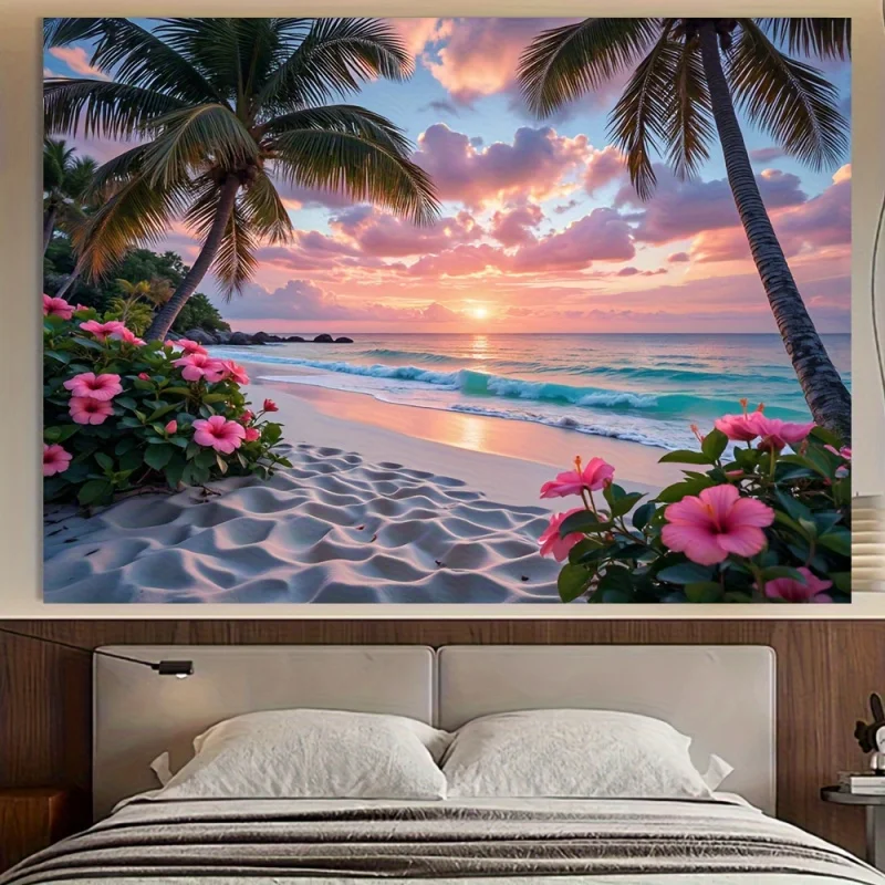 VIKAMA beruhigende Tapisserie im tropischen Strandstil, dekorativer Hintergrund im Sonnenuntergangs-Insel-Stil für die Heimdekoration im Wohnzimmer oder Schlafzimmer Image