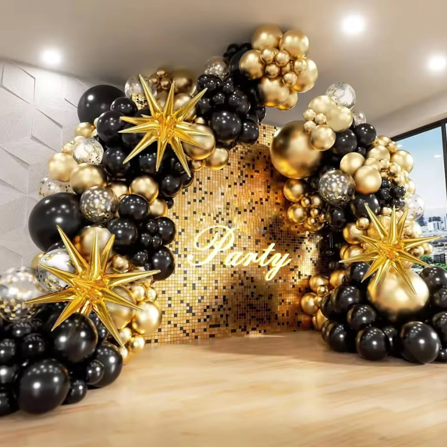 121-teiliges Weiß-Gold Ballon-Girlanden-Set mit Sternförmigen Folienballons für Hochzeit Jubiläum Geburtstag Party Dekorationen Image