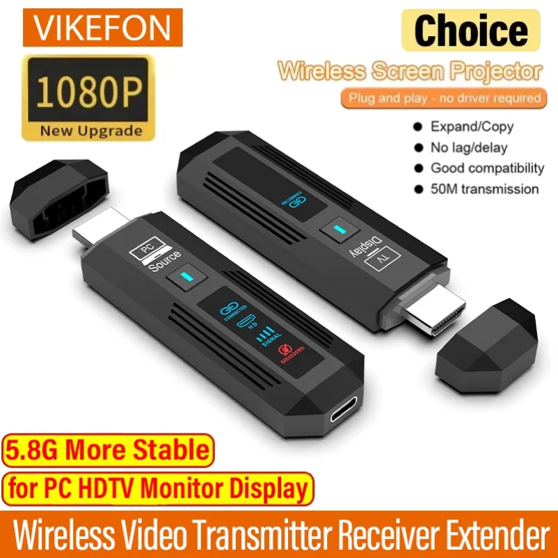 50M 1080P Kabelloser HDMI Video- und Audio-Transmitter-Empfänger-Extender 5.8G HDMI Wireless TV Stick Display Dongle für Monitor TV Box Image