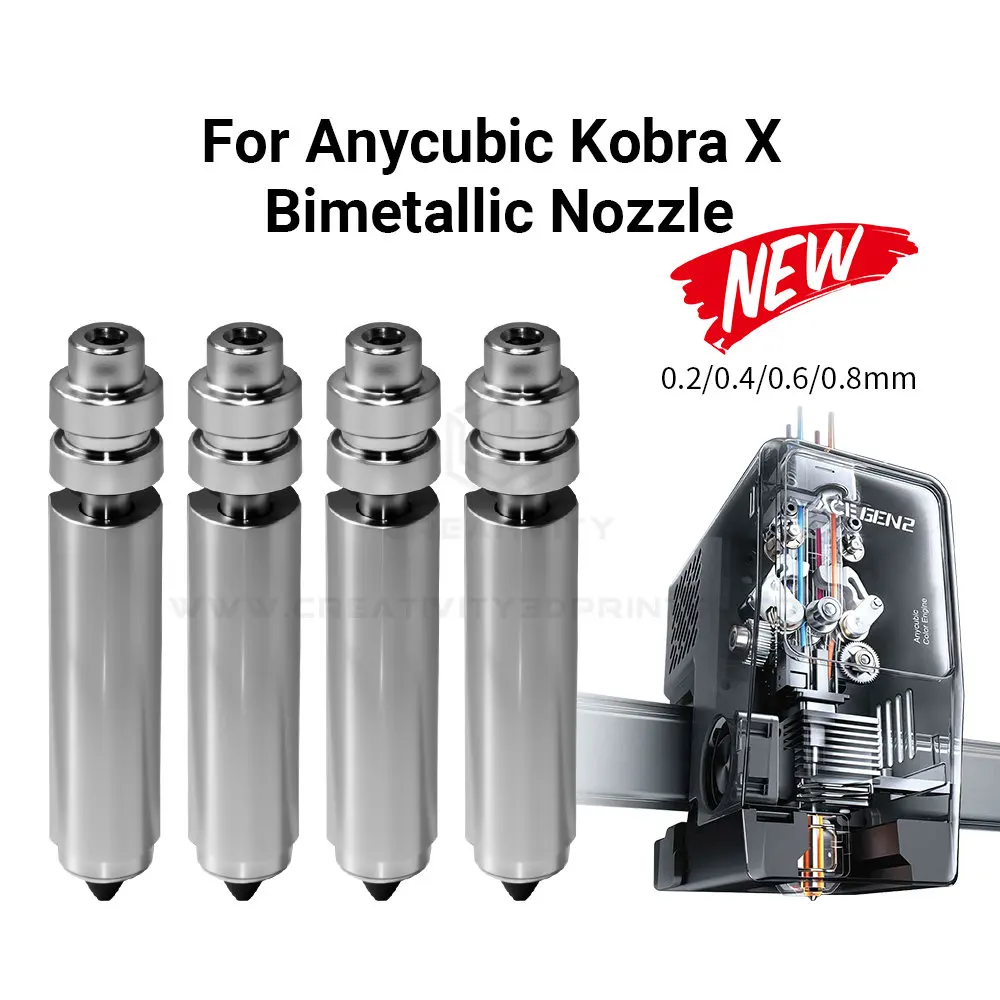 Upgrade Anycubic Kobra X Hotend Bimetall-Düse Hochtemperatur für Anycubic Kobra X 0,2/0,4/0,6/0,8mm 3D-Drucker Zubehör Image