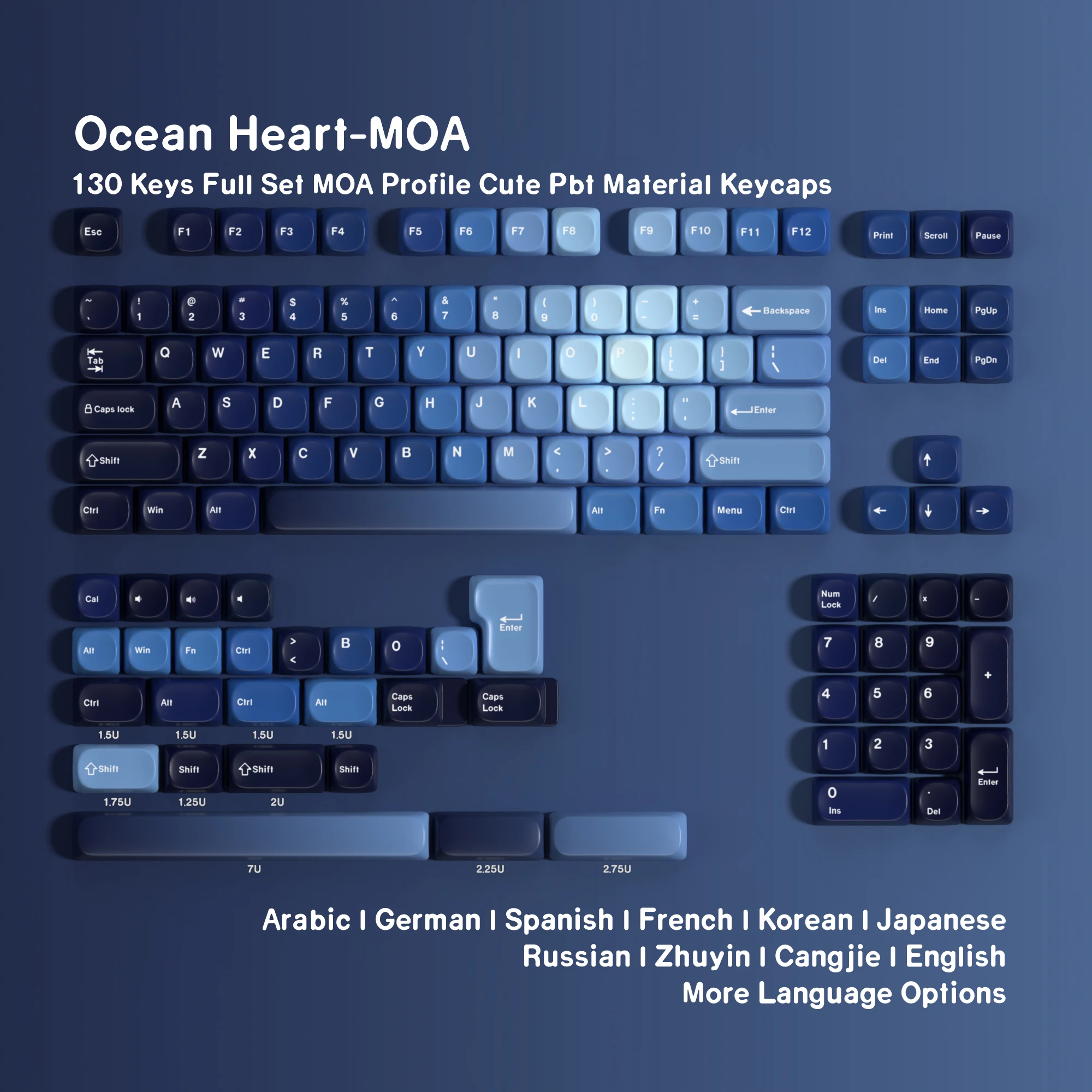 Moa Ocean Heart PBT Keycaps 7u Alice Layout Space-Tasten Großes Set Tastenkappen ANSI Russisch Koreanisch ISO Spanisch Deutsch Französisch ABNT2 Image