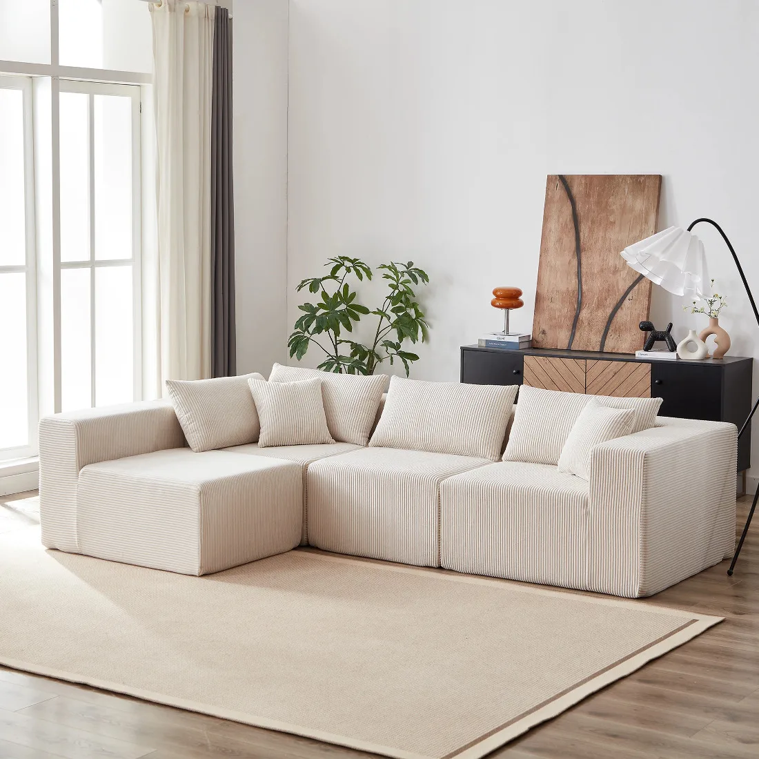 104-Zoll Cord-Modulsofa in L-Form, 4-teilig Frei Kombinierbar, Gepolstertes Sofa für Wohnzimmer & Schlafzimmer Image