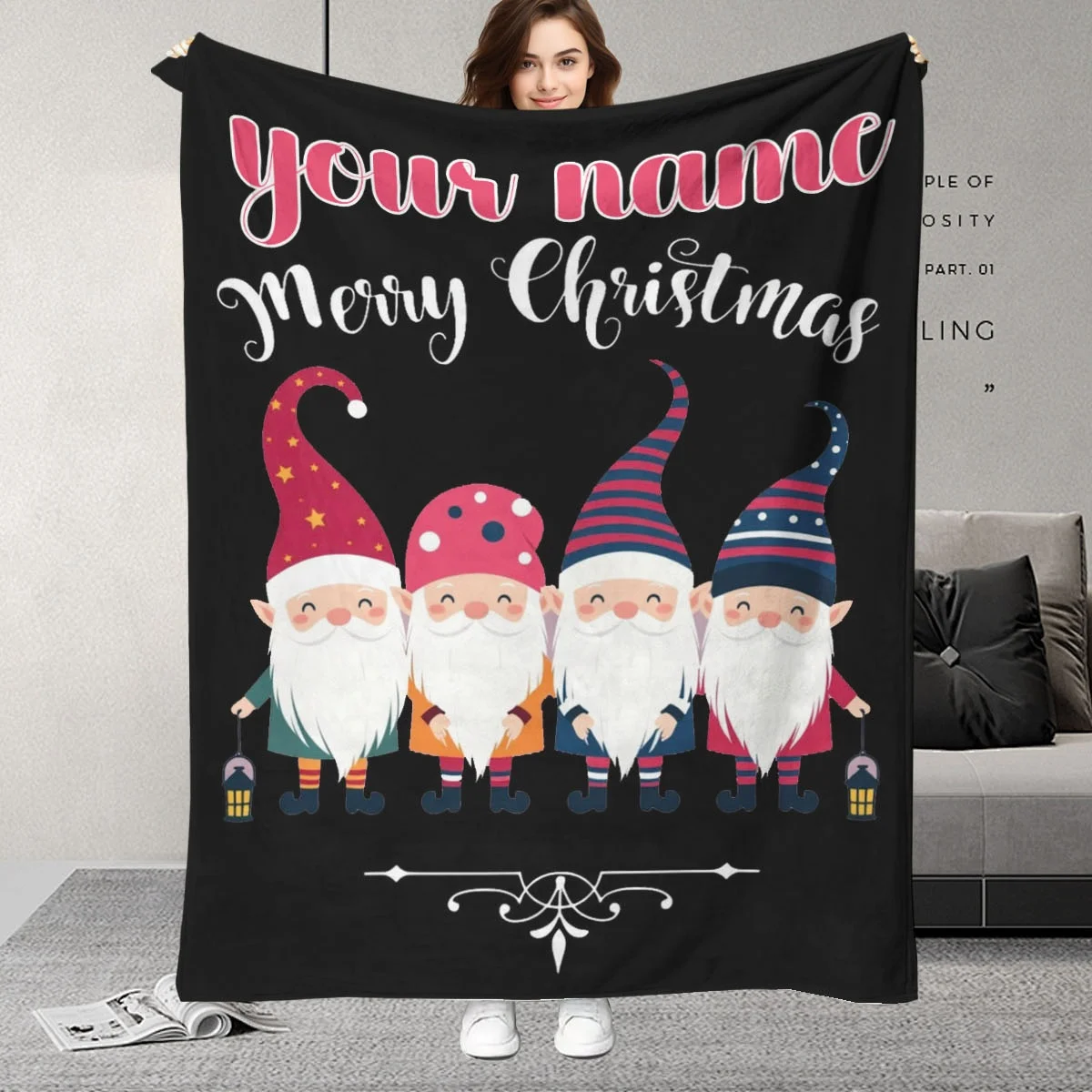 Personalisierte Namensdecke, Weihnachten, Cartoon-Weihnachtsmann, Geschenk für Familie, Freunde, Tochter oder Sohn, perfekt für Zuhause, Picknick und Reisen, gemischte Farben, personalisierte Image