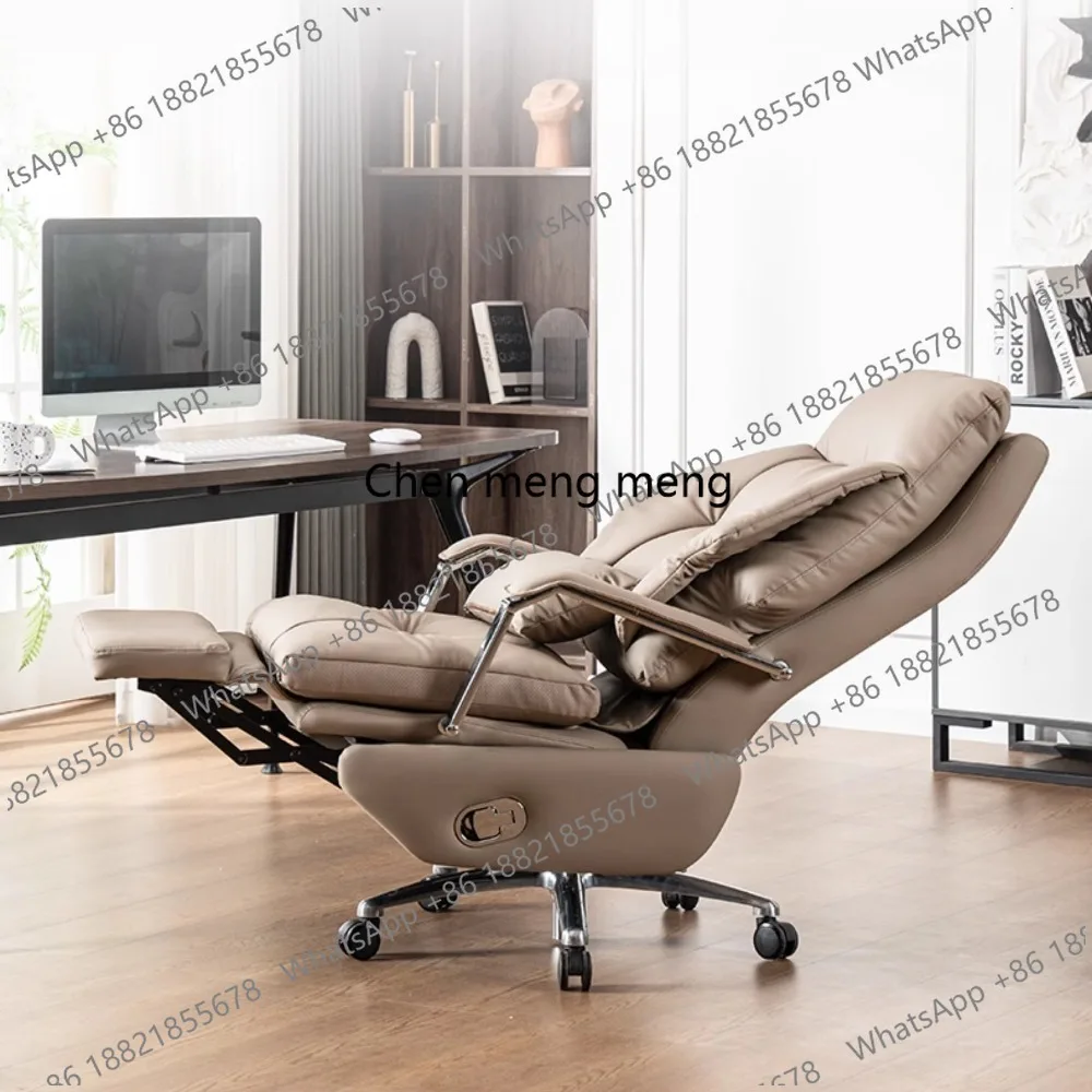 Elektrischer Leder-Bürostuhl mit Fußstütze, Ergonomischer Chefsessel, Höhenverstellbar & mit Lendenwirbelstütze