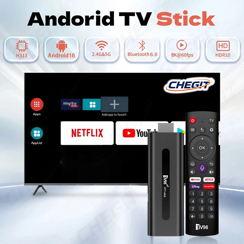 TV98 ATV Stick Android 14 BT 5.0 Allwinner H313 4-Kern 4G 5G Dual-WLAN Sprachfernbedienung HD 8K 4K @60fps TV-Stick 8GB 128GB IPTV Image