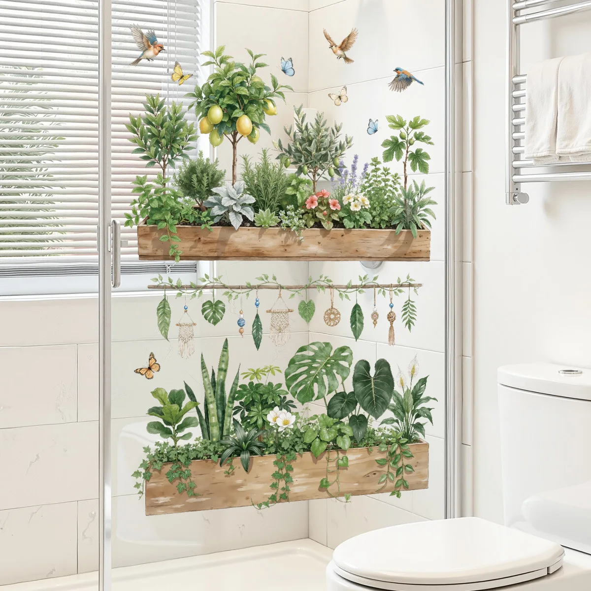 Aquarell-Topfpflanzen Wandaufkleber Wohnzimmer Schlafzimmer Badezimmer Dekoration Wandtattoos Schlafzimmer Heim-Dekor Kunst Hintergrund