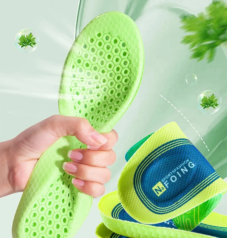 4 Stück Cordyceps Anti-Geruchs-Sneaker-Einlegesohlen Stoßdämpfende Sport-Einlagen PU Elastische Sohle Atmungsaktiv für Herren Damen Komfort-Einlegesohlen Image