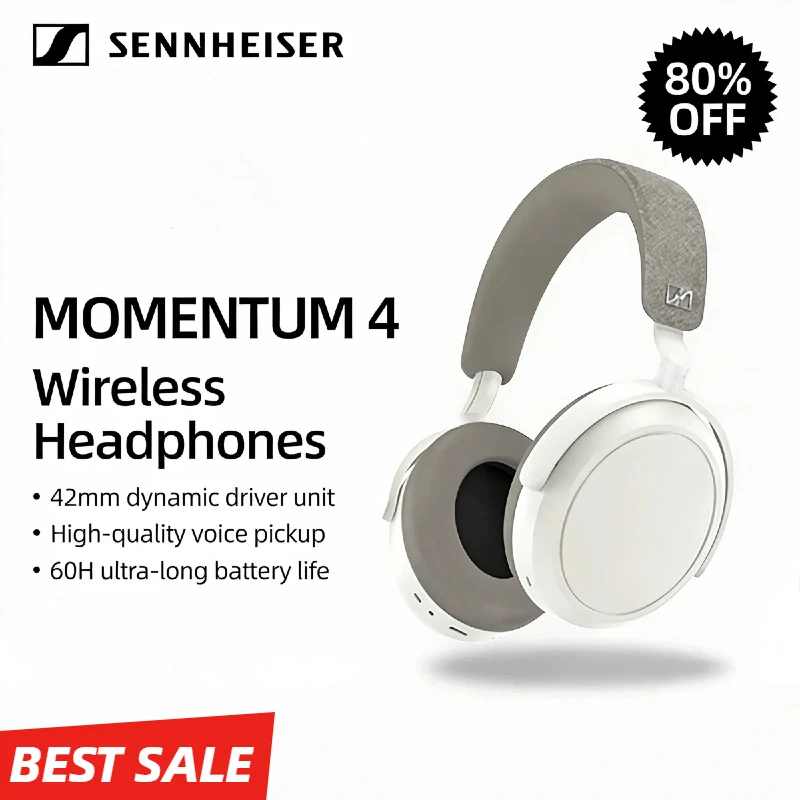 Original Sennheiser MOMENTUM 4 kabellose Kopfhörer, HiFi-Sound, 42 mm dynamischer Treiber, adaptives ANC, AptX, adaptives Headset mit Mikrofon Image