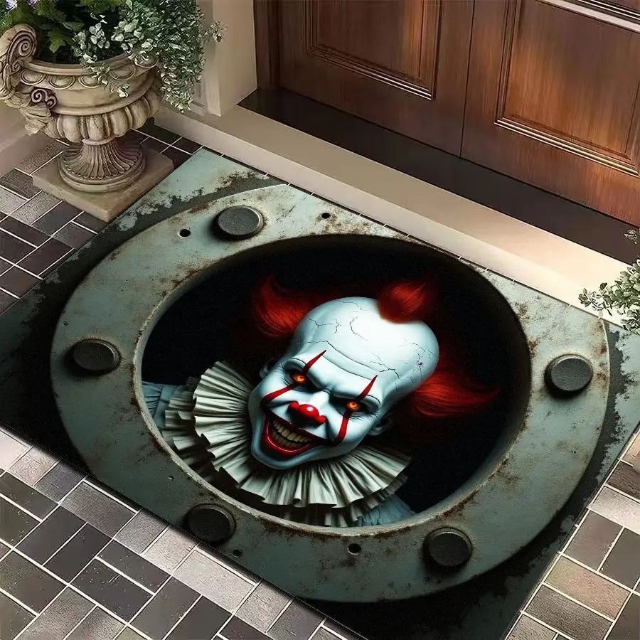 VIKAMA Visueller Clown-Teppich mit Halloween-Themen-Dekoration, Türmatte für den Eingangsbereich, Illusion-Falle-Bodenmatte, Heimdekoration Image