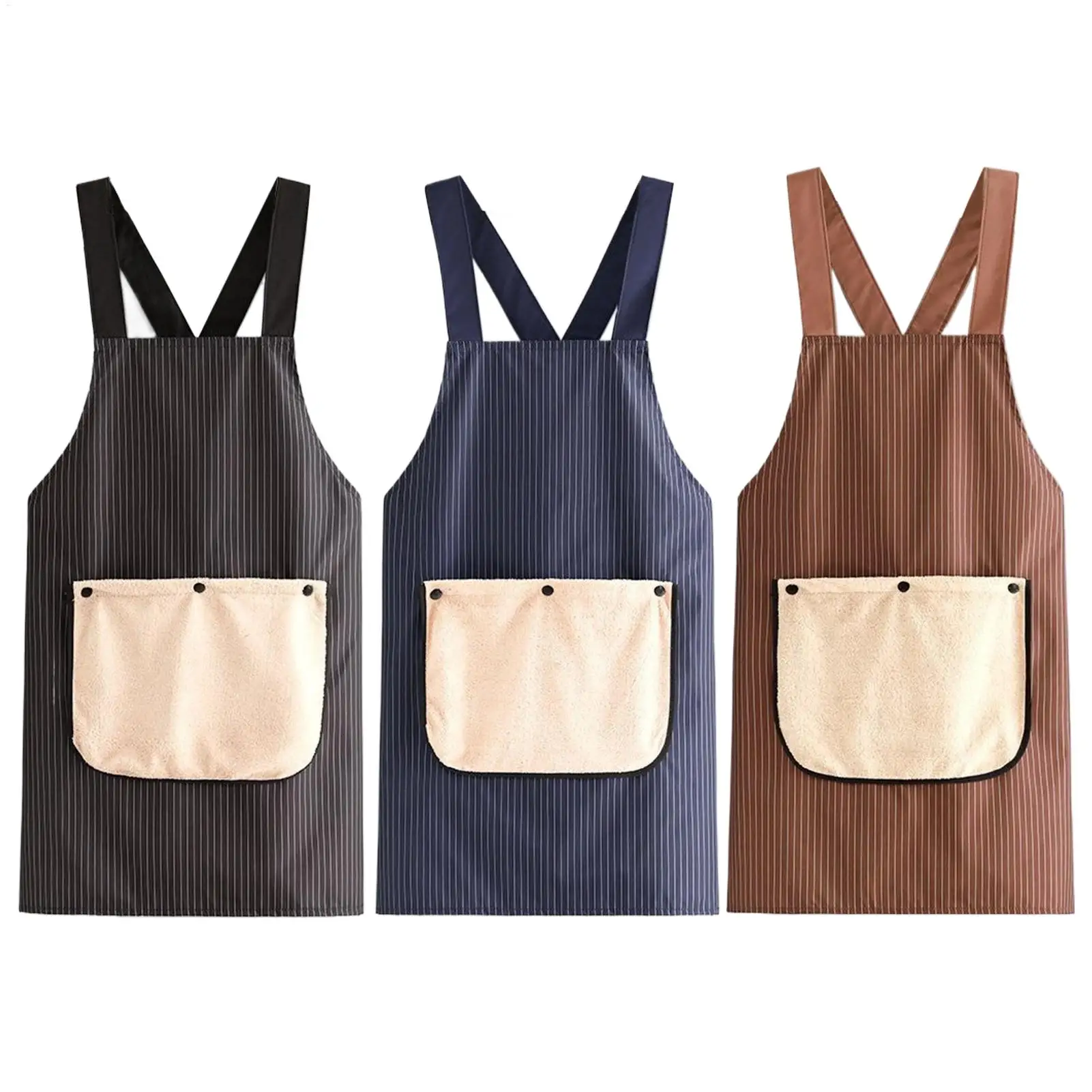 Küchenschürze mit abnehmbarem Handtuch, überkreuzte Rückenbänder, schlaufenfreie Kochschürze für Damen und Herren, für Köche, Metzger, Reinigung, Unterricht Image