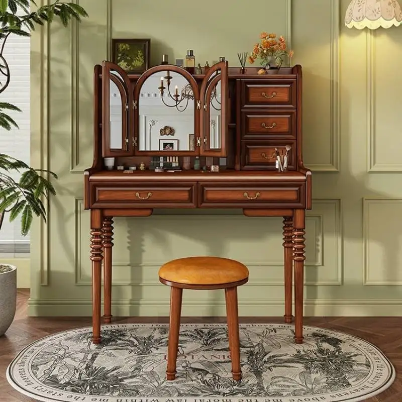 Brauner Spiegel-Schminktisch, luxuriöse Dekorationen, Mädchen, moderne Lounges, Schminktisch, Schlafzimmer, Schubladen, Coiffeuse, Chambre-Möbel, Zuhause