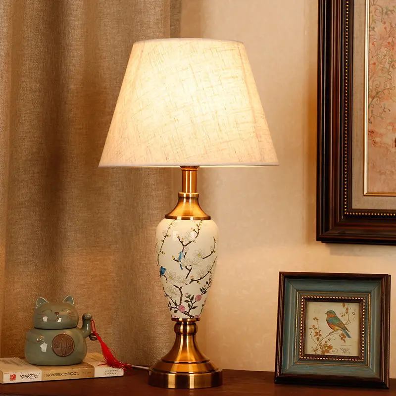 Kreative neue einfache LED Stoff Lampenschirm Keramik Tischlampe Schlafzimmer Wohnzimmer Nachttisch warme romantische Beleuchtung