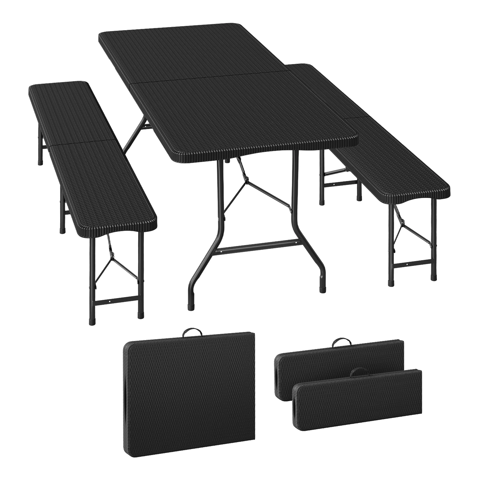 WOLTU 3-teiliges Gartenmöbel-Set, Biergarnitur für den Außenbereich und 2 tragbare rechteckige Klappbänke für Picknicks, Grillpartys, Feiern