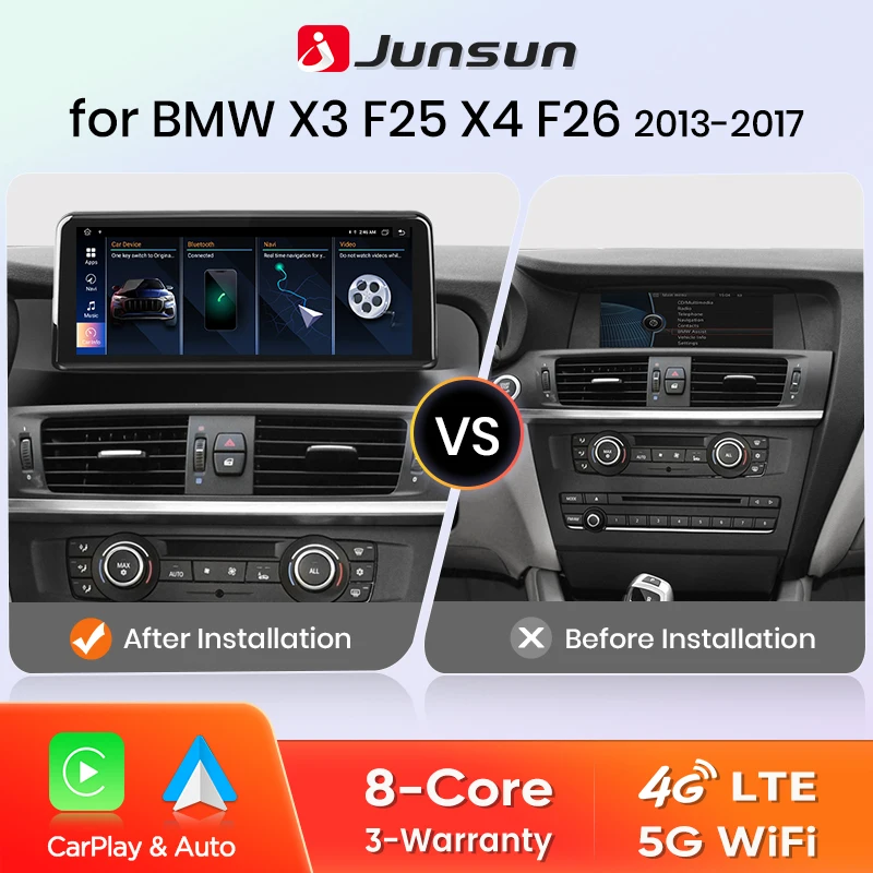 Junsun Auto Radio Drahtlose Carplay Android Auto Multimedia Player Für BMW X3 F25 X4 F26 2010-2017 CIC NBT 4G LTE GPS Navigation Image