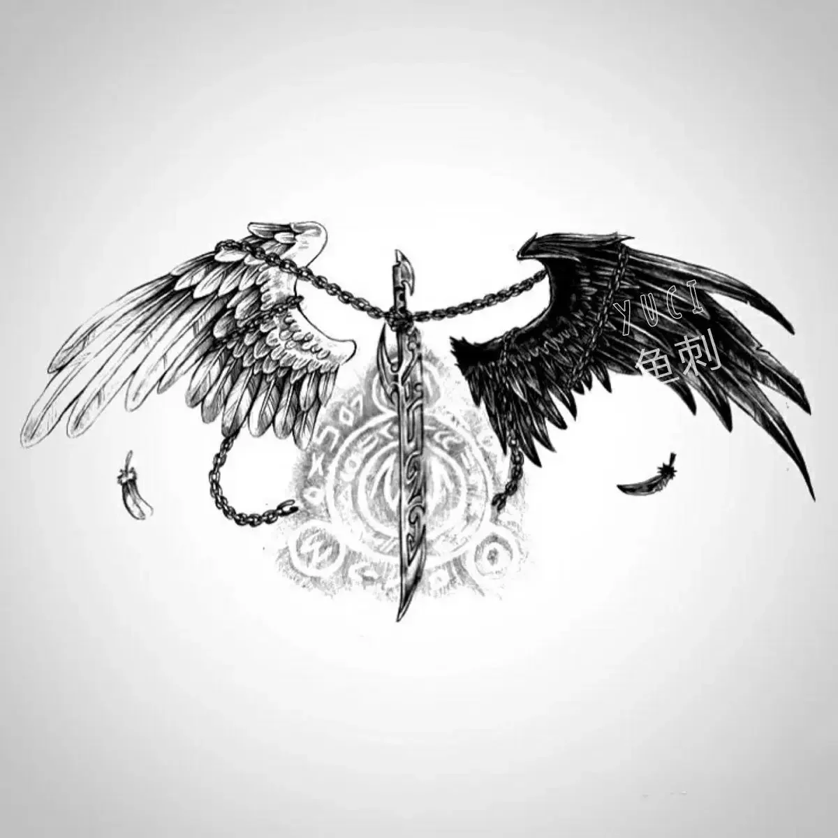 Kräutersaft Temporäre Tattoos Teufel Dämon Flügel Tattoo Günstige Waren Goth Fake Tattoo Aufkleber Mann Kunst Punk Engel Tattoo Aufkleber Image