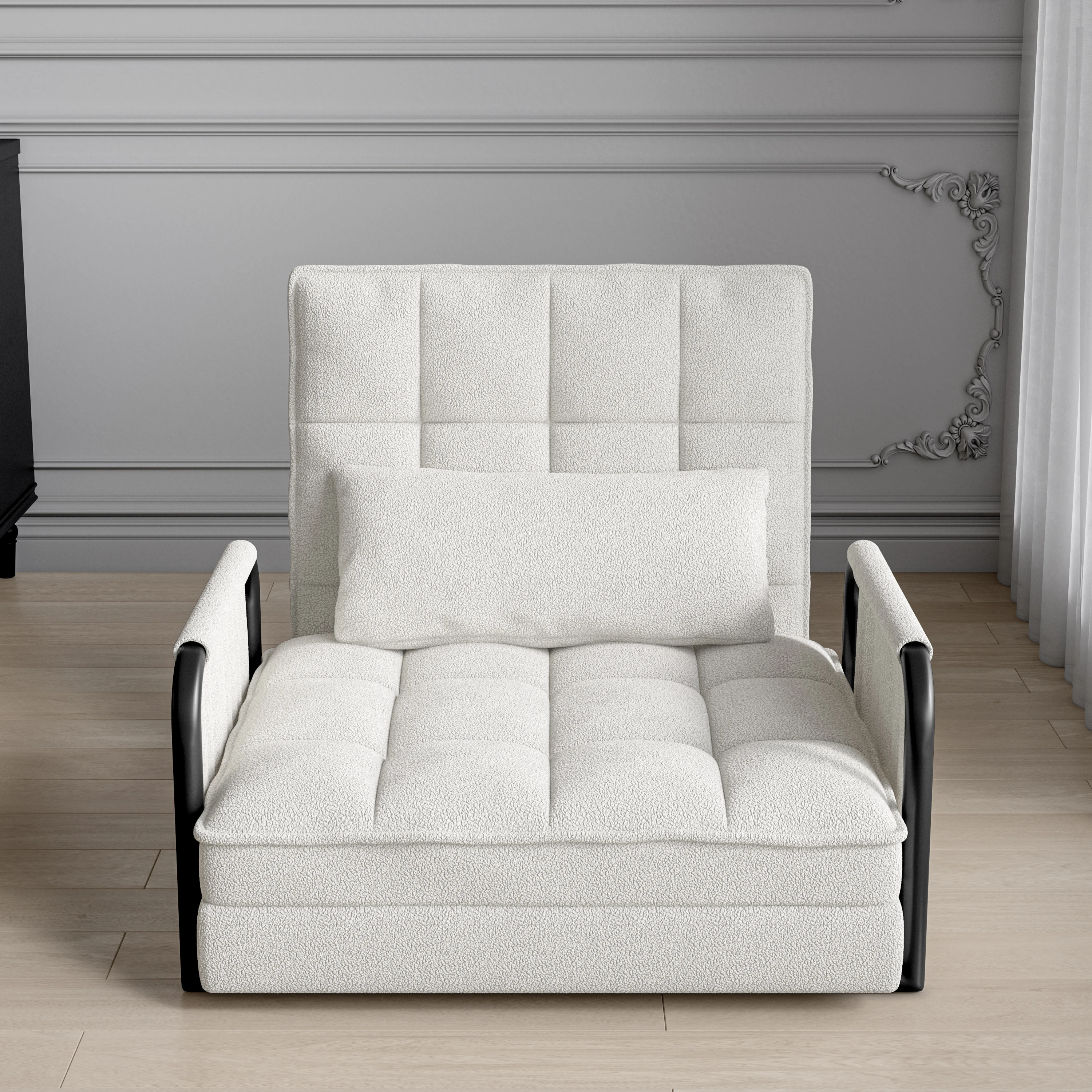 Comanlai Klappbare Chaiselongue, 2 Taschen, Schlafsofa mit Verstellbarer Rückenlehne und Kissen, für Schlafzimmer Wohnzimmer, Offwhite Image