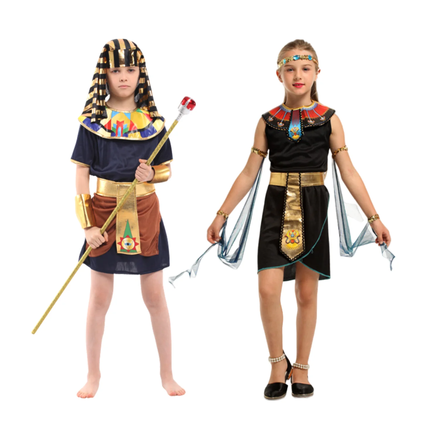 Kinder Altägyptischer Pharao Kleopatra Kostüm Ägypten König Prinzessin Cosplay Kleidung Kinder Halloween Karneval Party Outfits Image
