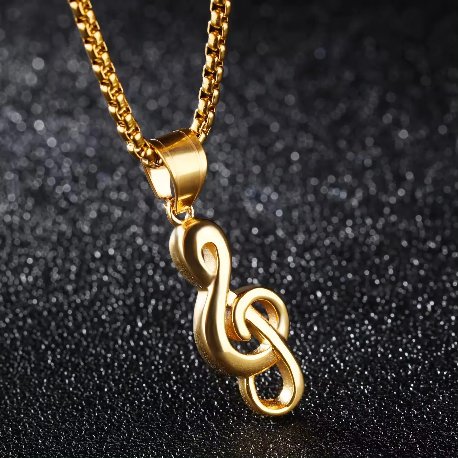 Hip Hop Rock Musik Notation Anhänger Halskette Für Männer Gold Farbe Edelstahl Box Kette Ins Mode Einfache Frauen Jewerly Geschenke