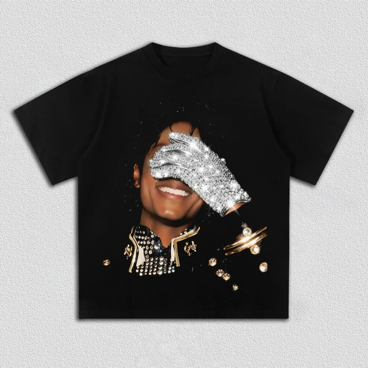 MJ Michael Jackson Pattern Print Vielseitiges T-Shirt für Herren und Damen im Stil des 21. Jahrhunderts, trendige Hip-Hop-Mode, Streetwear.