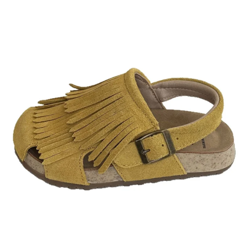 Echtes Leder Sommer Kinder Sandalen Für Mädchen Quasten Closed Toe Kinder Schuhe Non-slip Mode Kleinkind Kinder Strand Sandalen