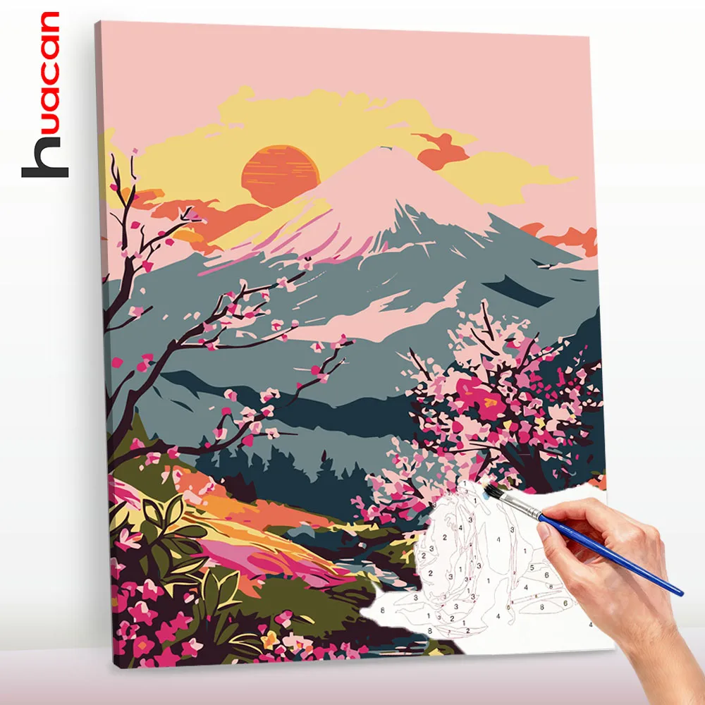 Huacan Malen nach Zahlen Sonnenuntergang Landschaft Ölgemälde nach Zahlen Bastelset Handgemachtes Geschenk ﻿ ﻿ ﻿ Image