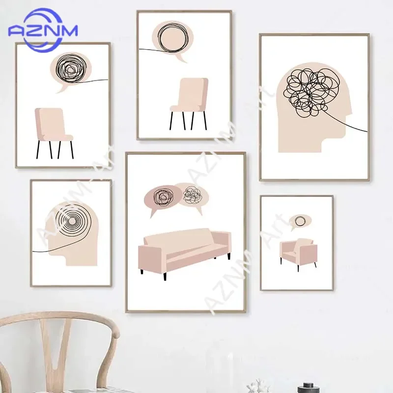 Nordische Therapieberater-Büro Wandkunst Poster Drucke Psychische Gesundheit Kunst Wandbilder für Schlafzimmer Heim-Dekoration Leinwandgemälde Image