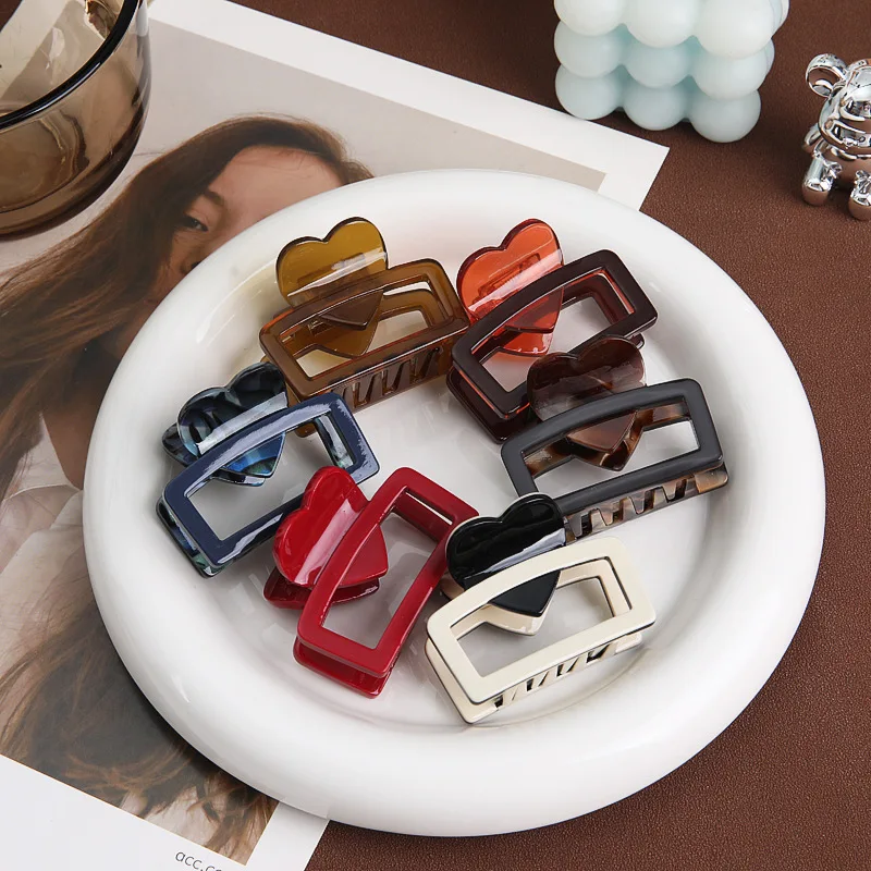 Qianjin Fermagli per Capelli a Forma di Cuore in Stile Coreano in Acetato di Cellulosa Eleganti Fermagli Geometrici Antiscivolo a Tenuta Forte