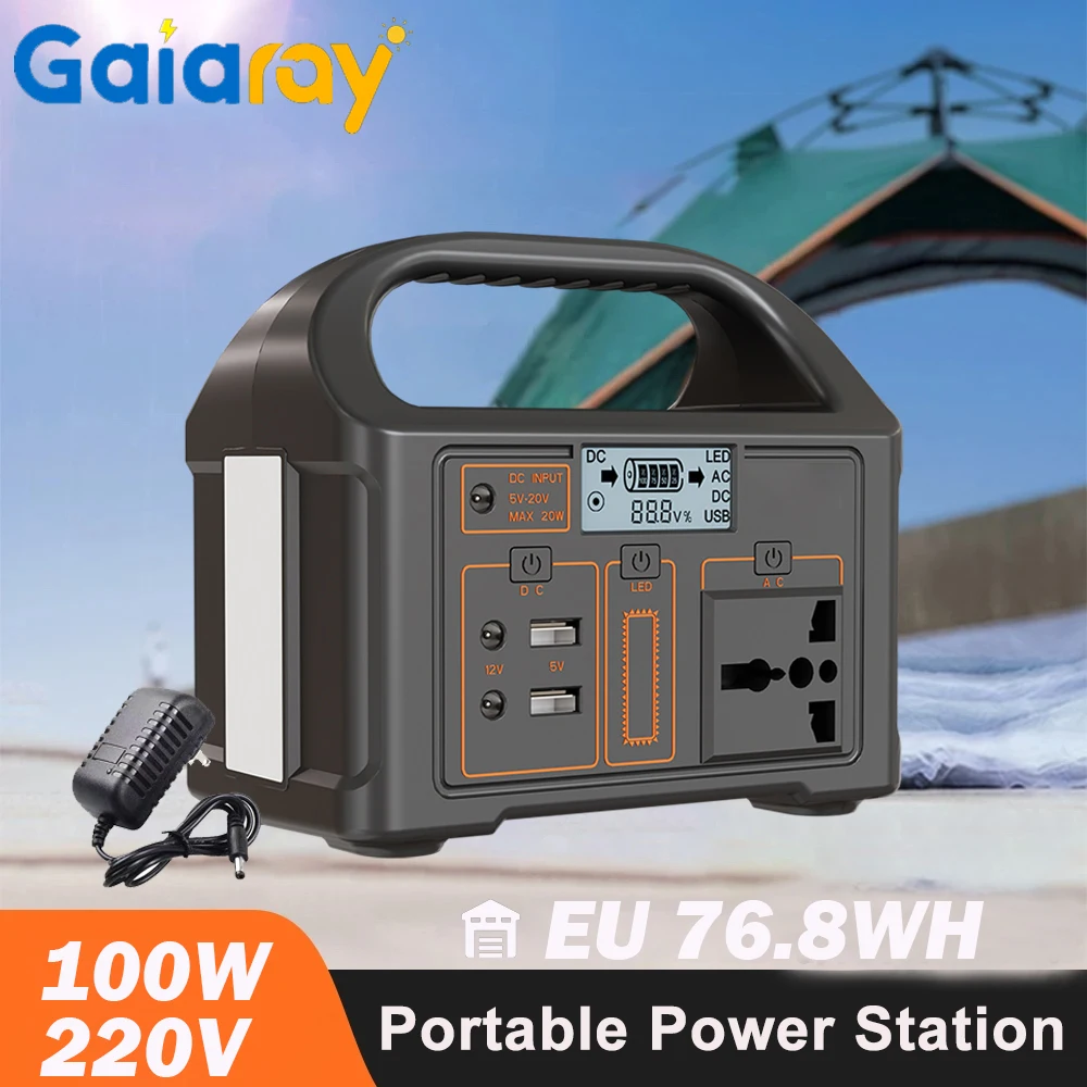 Station d'alimentation portable Gaiaray 100W 24000mAh LiFePO4, générateur solaire, station d'énergie de charge, banque d'alimentation AC 220V pour le camping