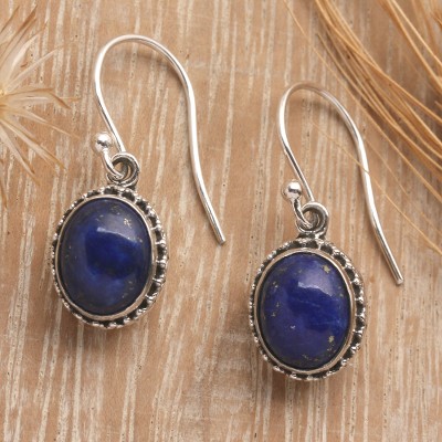 Royal View,'Polished Classic Lapis Lazuli Dangle Earrings from Bali'