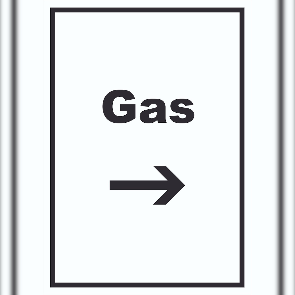 HB-Druck Gas Schild mit Text und Richtungspfeil rechts Anschluss hochkant A5 Rückseite selbstklebend Image