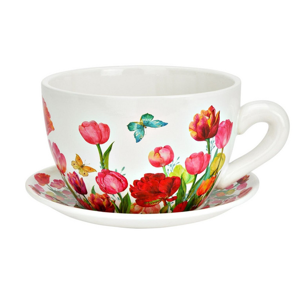 Pflanztasse Blumen Dekor aus Keramik 25 cm Image